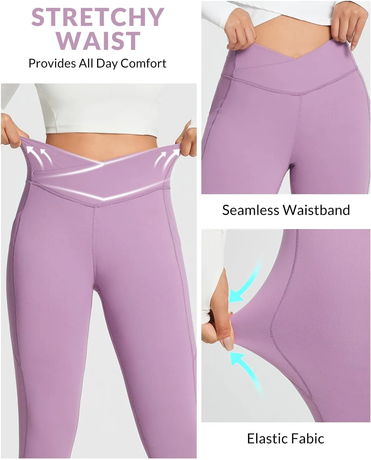 baleaf Women's Crossover Fleece Lined Leggings with Pockets Thermal Warm Winter Tights Crossover High Waisted Yoga Pants