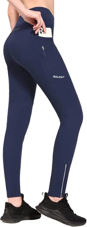 baleaf Women's Fleece Lined Leggings Water Resistant Winter Clothes Running Tights Cold Weather Hiking Pants Zip Pockets
