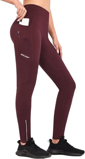 baleaf Women's Fleece Lined Leggings Water Resistant Winter Clothes Running Tights Cold Weather Hiking Pants Zip Pockets