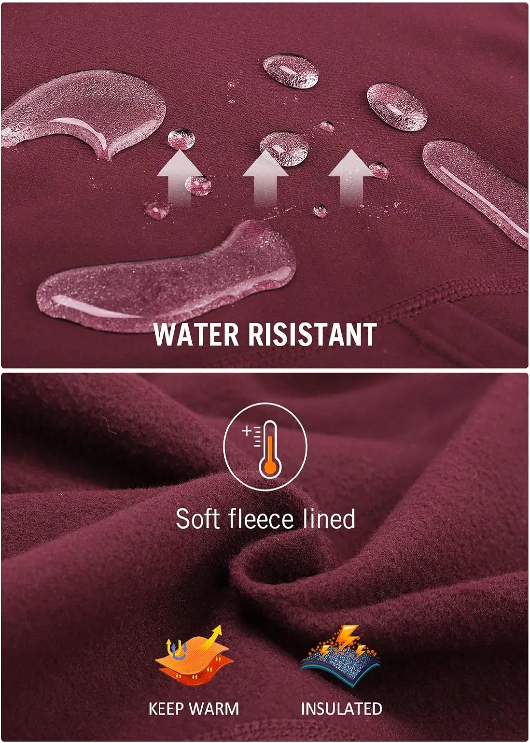 baleaf Women's Fleece Lined Leggings Water Resistant Winter Clothes Running Tights Cold Weather Hiking Pants Zip Pockets