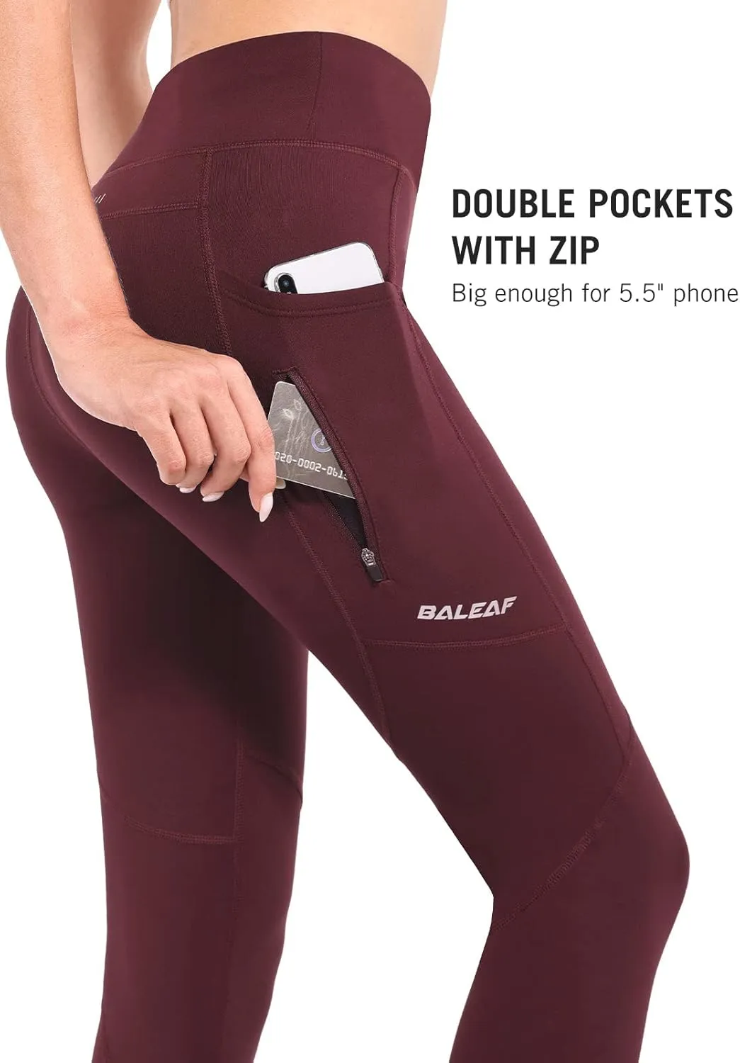 baleaf Women's Fleece Lined Leggings Water Resistant Winter Clothes Running Tights Cold Weather Hiking Pants Zip Pockets
