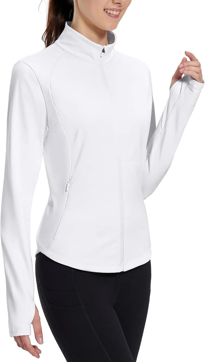 baleaf Women's Fleece Running Jacket Water Resistant Full Zip Winter Cold Weather Gear Thermal Cycling Workout Jackets