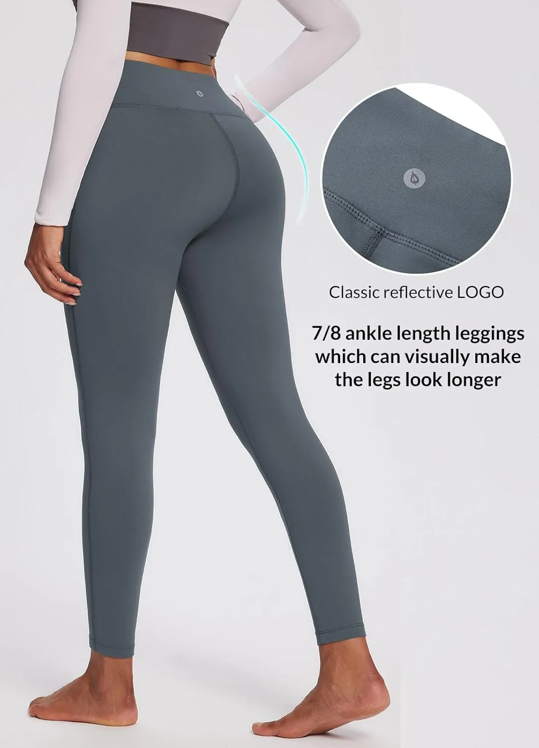 baleaf Women's Petite Fleece Lined Leggings with Pockets, 25" Thermal Winter Warm High Waisted Thick 7/8 Yoga Pants