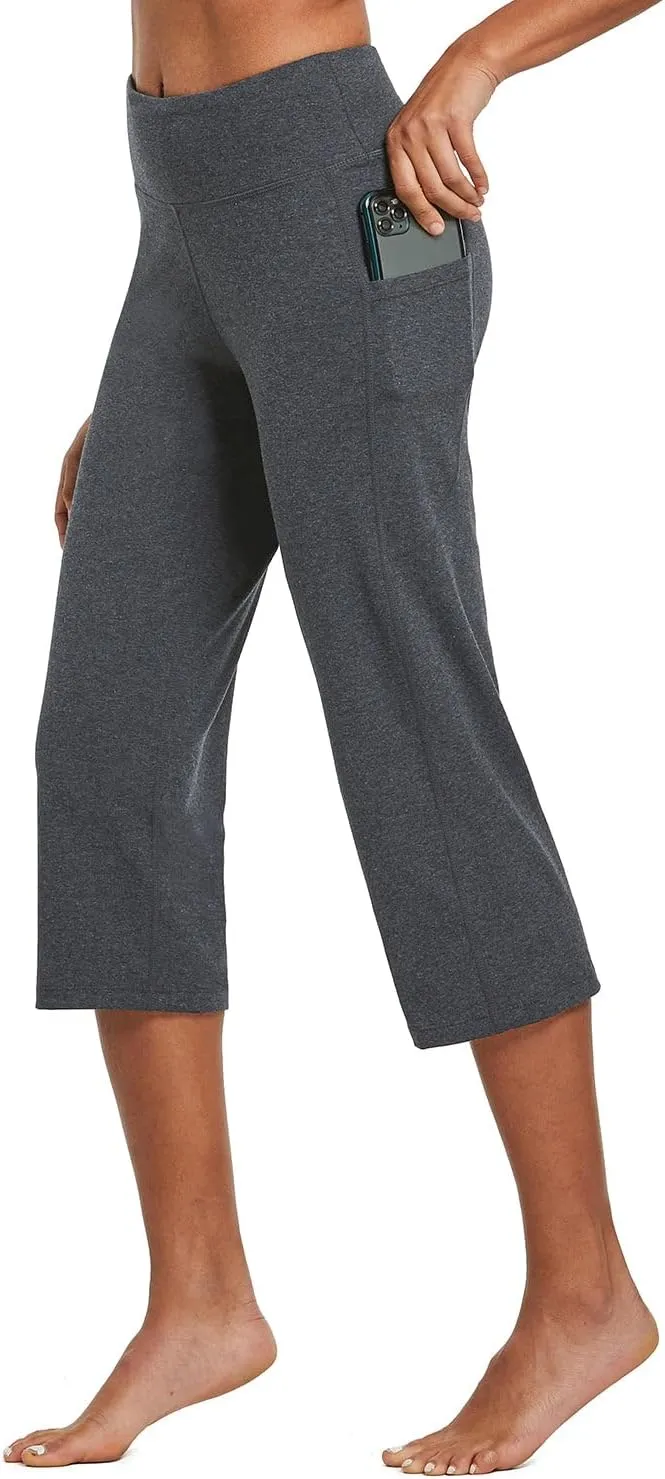 baleaf Womens Yoga Capri Pants High Waist Capri Leggings with Pockets Wide Leg Crop Exercise Workout Summer Pants