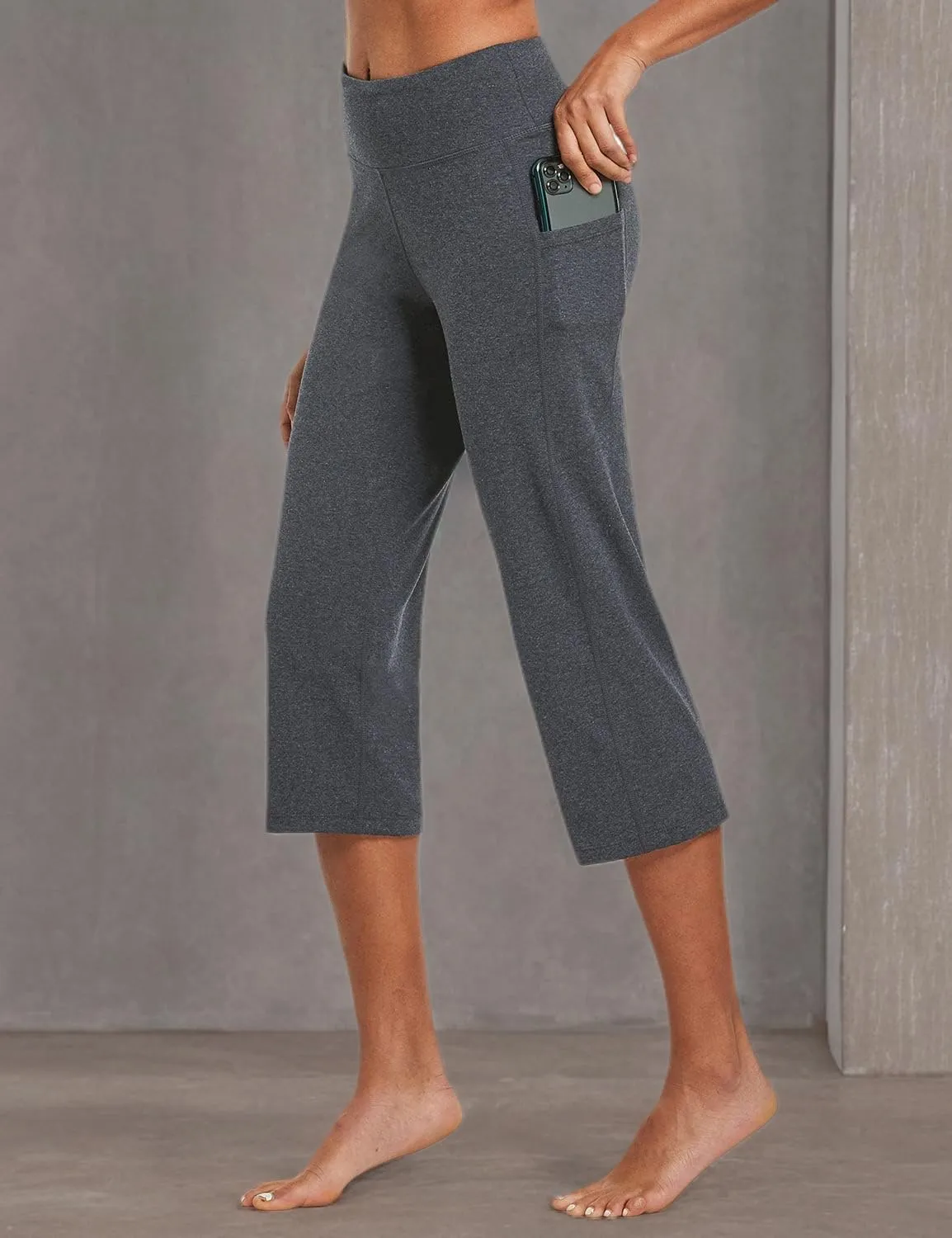 baleaf Womens Yoga Capri Pants High Waist Capri Leggings with Pockets Wide Leg Crop Exercise Workout Summer Pants