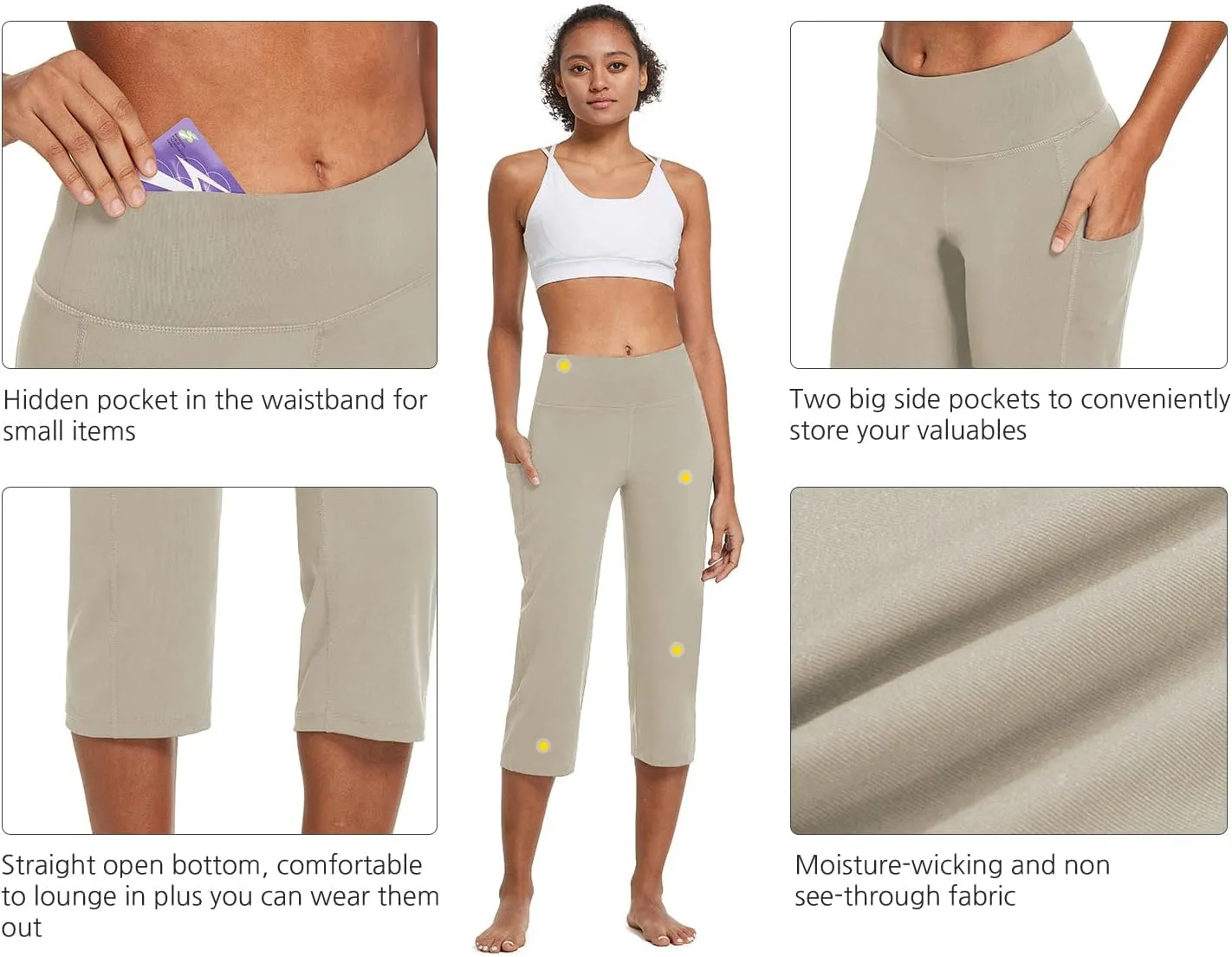 baleaf Womens Yoga Capri Pants High Waist Capri Leggings with Pockets Wide Leg Crop Exercise Workout Summer Pants