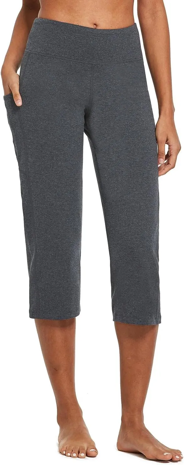 baleaf Womens Yoga Capri Pants High Waist Capri Leggings with Pockets Wide Leg Crop Exercise Workout Summer Pants