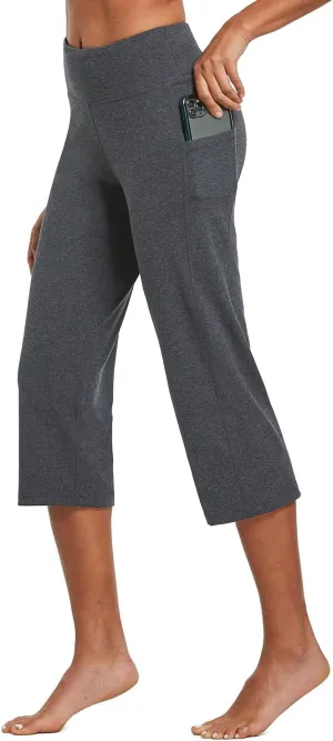 baleaf Womens Yoga Capri Pants High Waist Capri Leggings with Pockets Wide Leg Crop Exercise Workout Summer Pants