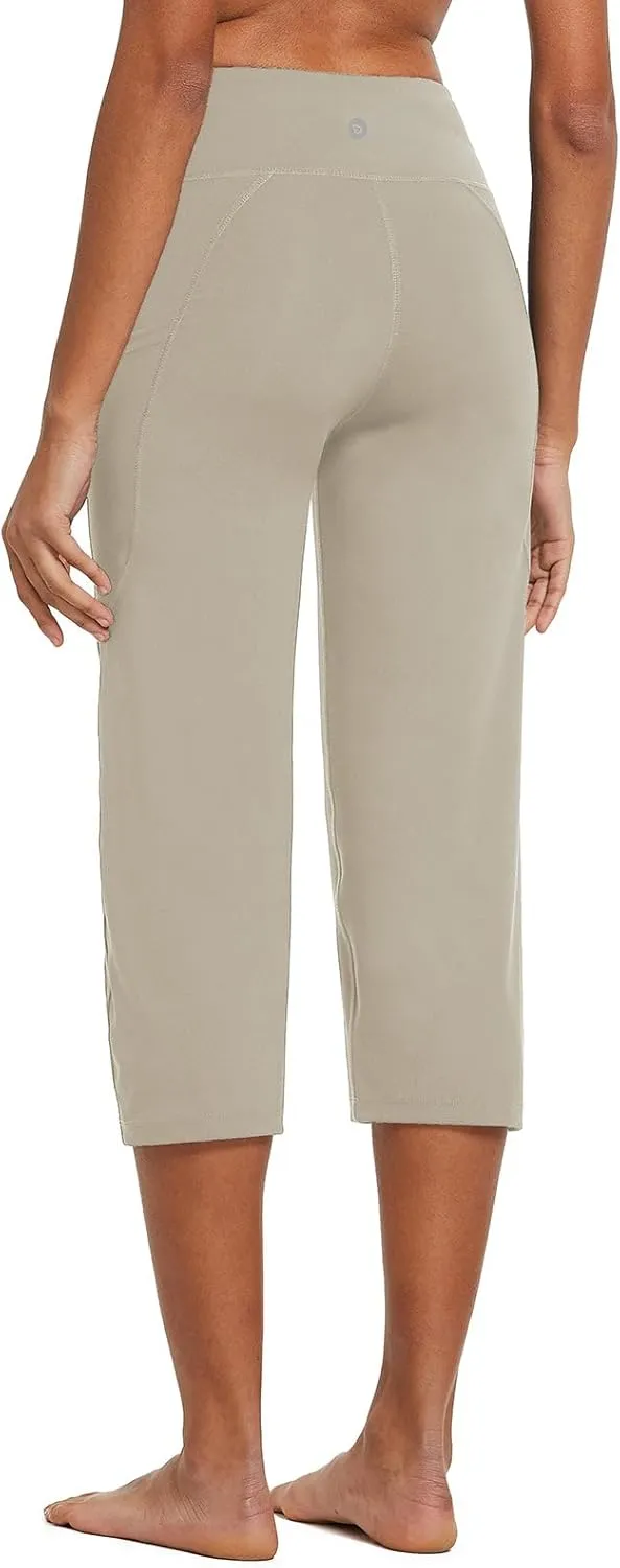 baleaf Womens Yoga Capri Pants High Waist Capri Leggings with Pockets Wide Leg Crop Exercise Workout Summer Pants
