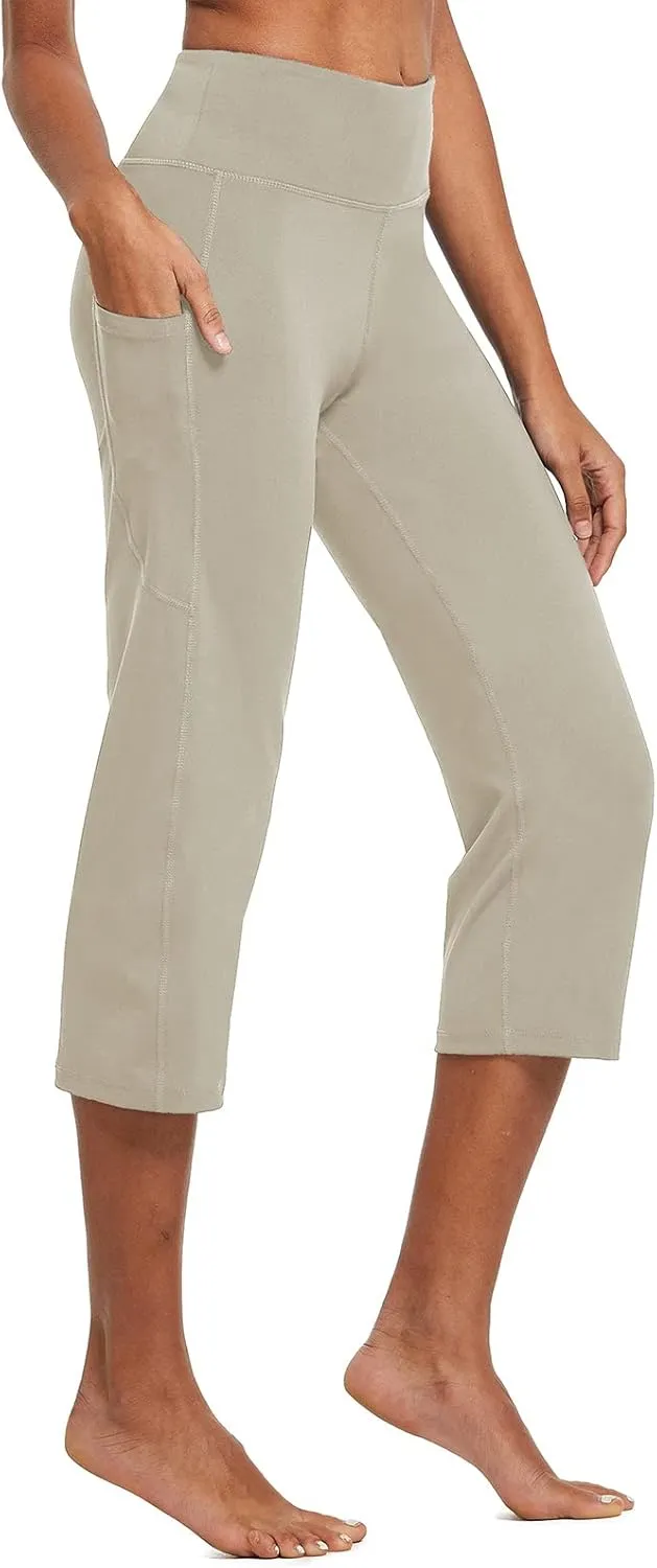 baleaf Womens Yoga Capri Pants High Waist Capri Leggings with Pockets Wide Leg Crop Exercise Workout Summer Pants