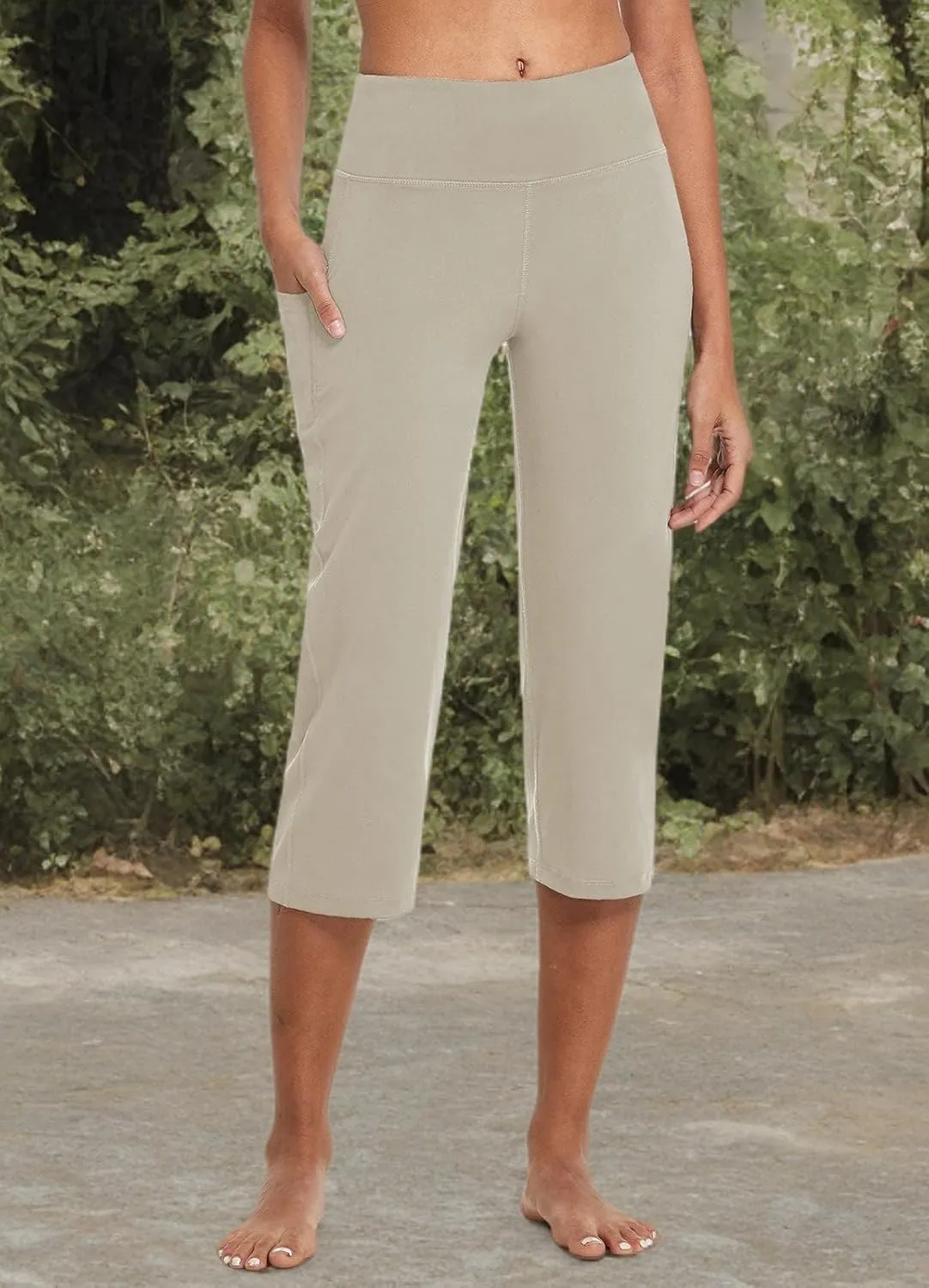 baleaf Womens Yoga Capri Pants High Waist Capri Leggings with Pockets Wide Leg Crop Exercise Workout Summer Pants