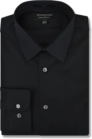 Banana Republic Mens 801243 Slim Fit All Cotton Non Iron Button Down Dress Shirt, (Large, Solid Black)