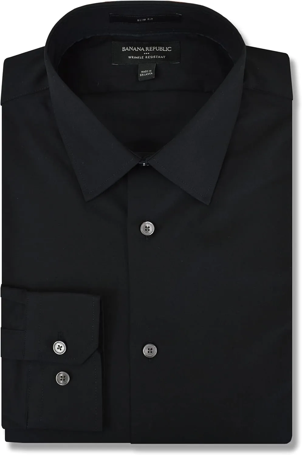 Banana Republic Mens 801243 Slim Fit All Cotton Non Iron Button Down Dress Shirt, (Large, Solid Black)