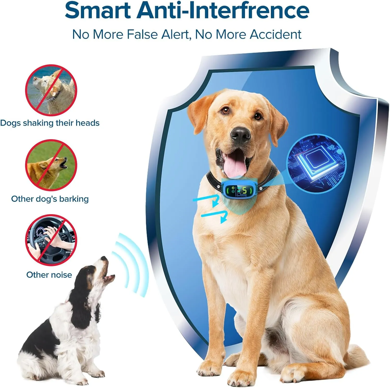 Bark Collar, Rechargeable Dog Bark Collar with 5 Adjustable Sensitivity and Intensity Beep Vibration, Anti Barking Collar for Small Medium Large Breed Dogs (Blue)