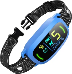 Bark Collar, Rechargeable Dog Bark Collar with 5 Adjustable Sensitivity and Intensity Beep Vibration, Anti Barking Collar for Small Medium Large Breed Dogs (Blue)