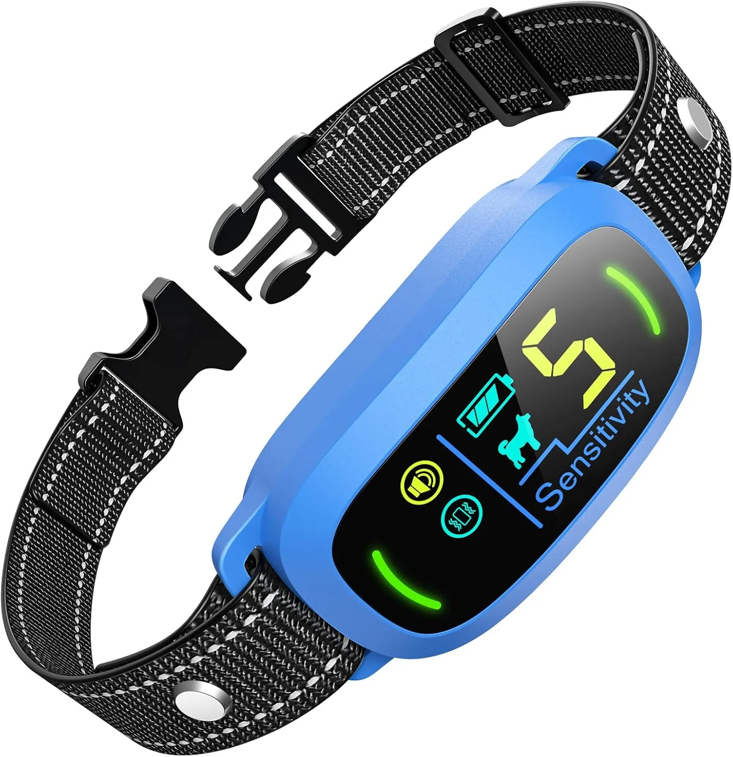 Bark Collar, Rechargeable Dog Bark Collar with 5 Adjustable Sensitivity and Intensity Beep Vibration, Anti Barking Collar for Small Medium Large Breed Dogs (Blue)