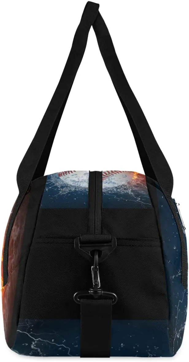 Baseball Kids Duffle Bag, Funny Fire Water Baseball Sport Bag Lightweight Water Resistant Foldable Sports Gym Bag Weekender Overnight Sleepover Carry On Travel Bag for Boys