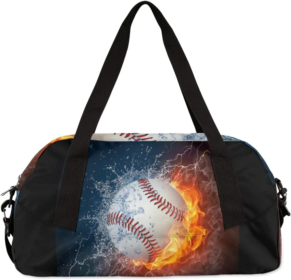 Baseball Kids Duffle Bag, Funny Fire Water Baseball Sport Bag Lightweight Water Resistant Foldable Sports Gym Bag Weekender Overnight Sleepover Carry On Travel Bag for Boys