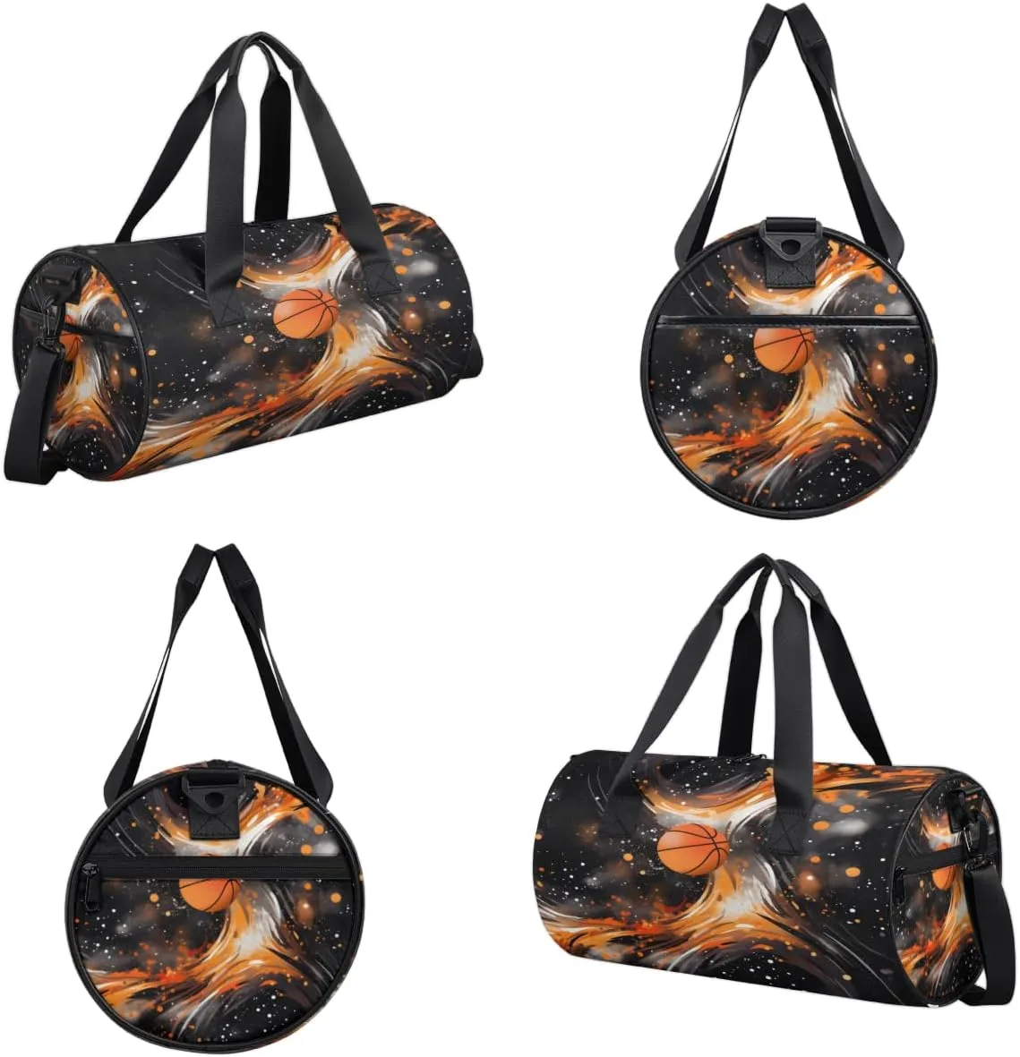 Basketball Flame Design Sports Duffel Bag with Shoulder Strap, Large Capacity Gym Bag with Shoe Compartment, Water Resistant Travel Duffle Bag for Men Women Travel, Sports (17.6x9x9 Inch)