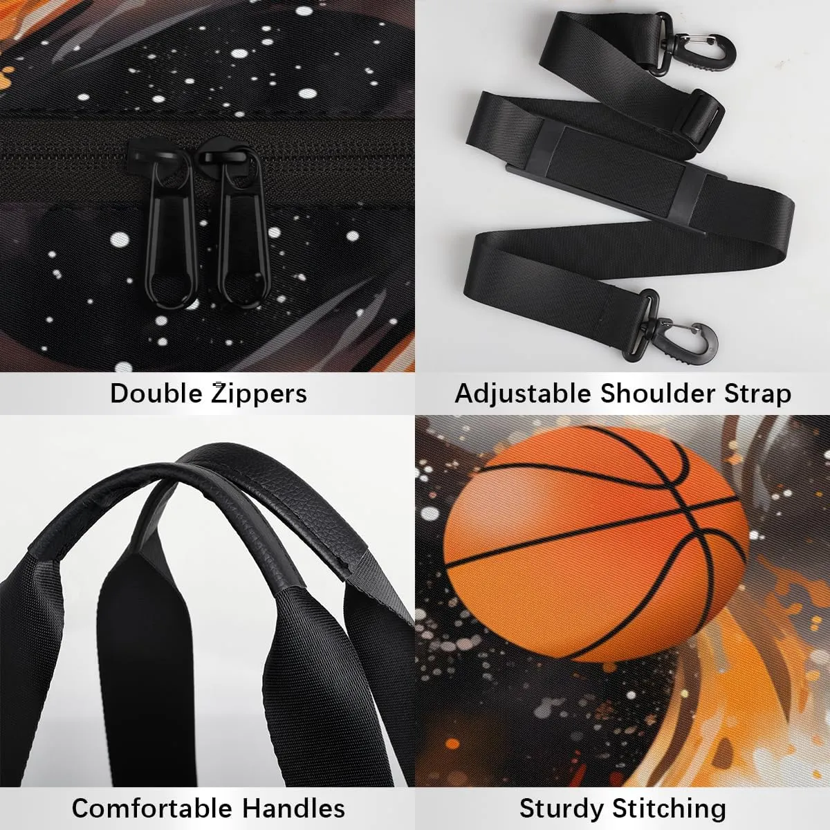 Basketball Flame Design Sports Duffel Bag with Shoulder Strap, Large Capacity Gym Bag with Shoe Compartment, Water Resistant Travel Duffle Bag for Men Women Travel, Sports (17.6x9x9 Inch)