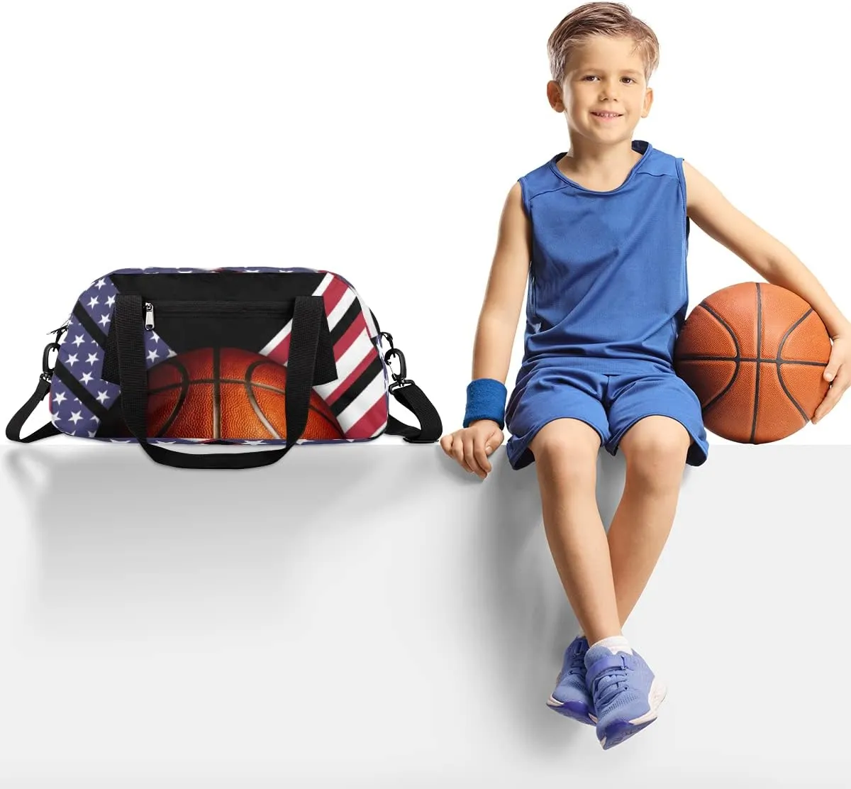 Basketball Neoprene Kids Duffel Bag for Girls Boys Teens, Streaks Stars Dance Bag Overnight Small Duffel Bag Carry On Weekend Sports Gym Travel Bag for School Practice Gymnastics Ballet