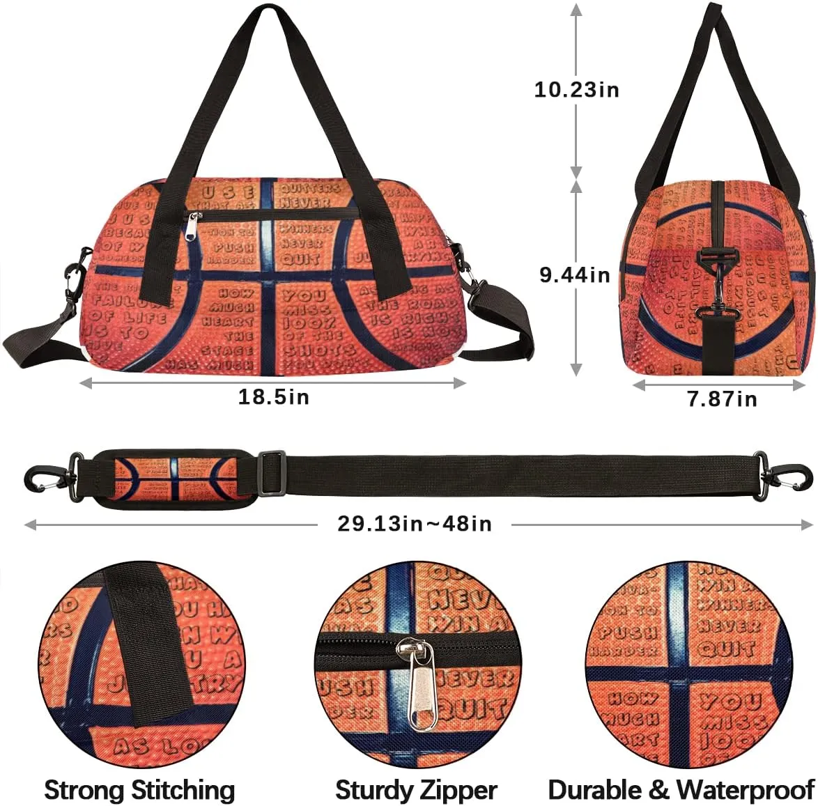 Basketball Pattern Kids Duffel Bag for Girls Boys Teens, Inspirational Phrases Dance Bag Overnight Small Duffel Bag Carry On Weekend Sports Gym Travel Bag for School Practice Gymnastics Ballet