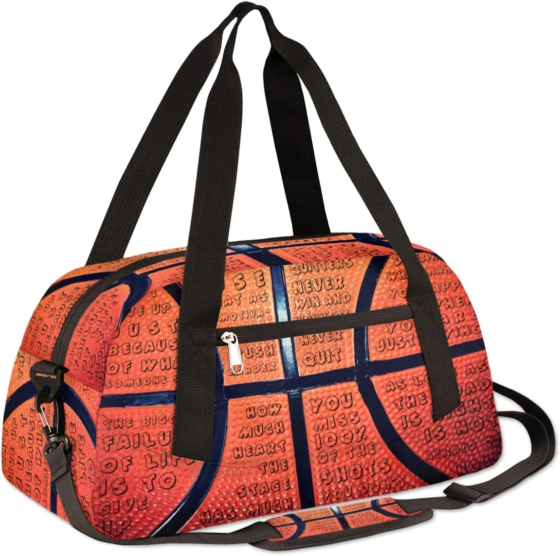 Basketball Pattern Kids Duffel Bag for Girls Boys Teens, Inspirational Phrases Dance Bag Overnight Small Duffel Bag Carry On Weekend Sports Gym Travel Bag for School Practice Gymnastics Ballet