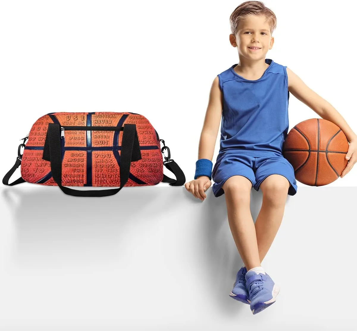 Basketball Pattern Kids Duffel Bag for Girls Boys Teens, Inspirational Phrases Dance Bag Overnight Small Duffel Bag Carry On Weekend Sports Gym Travel Bag for School Practice Gymnastics Ballet