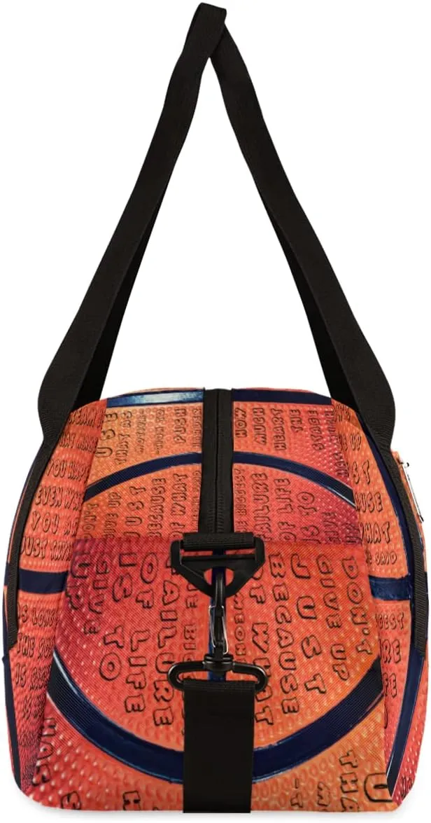 Basketball Pattern Kids Duffel Bag for Girls Boys Teens, Inspirational Phrases Dance Bag Overnight Small Duffel Bag Carry On Weekend Sports Gym Travel Bag for School Practice Gymnastics Ballet