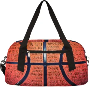 Basketball Pattern Kids Duffel Bag for Girls Boys Teens, Inspirational Phrases Dance Bag Overnight Small Duffel Bag Carry On Weekend Sports Gym Travel Bag for School Practice Gymnastics Ballet
