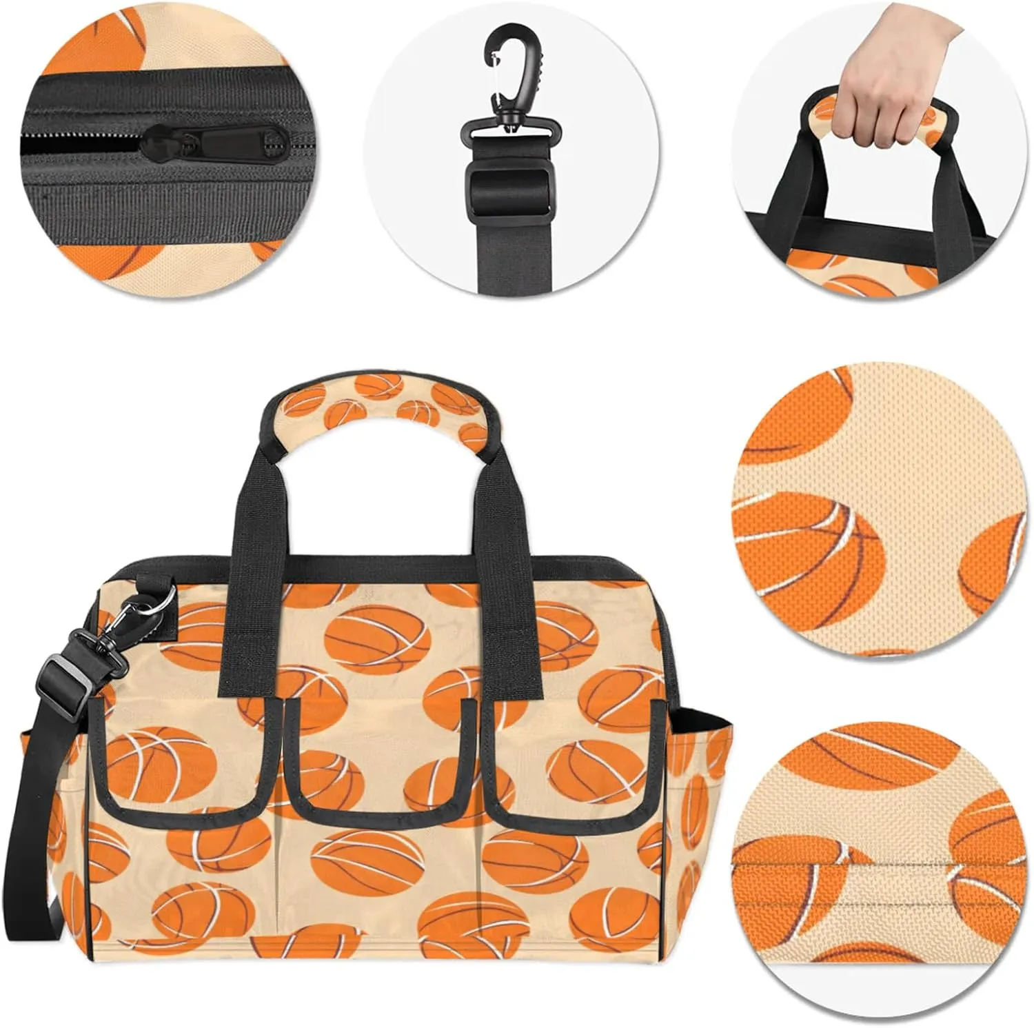 Basketball Tool Bags for Men and Women Sports Heavy Duty Tool Tote Organizer Bag for Electrician Carpenter Mechanic, Adjustable Shoulder Strap