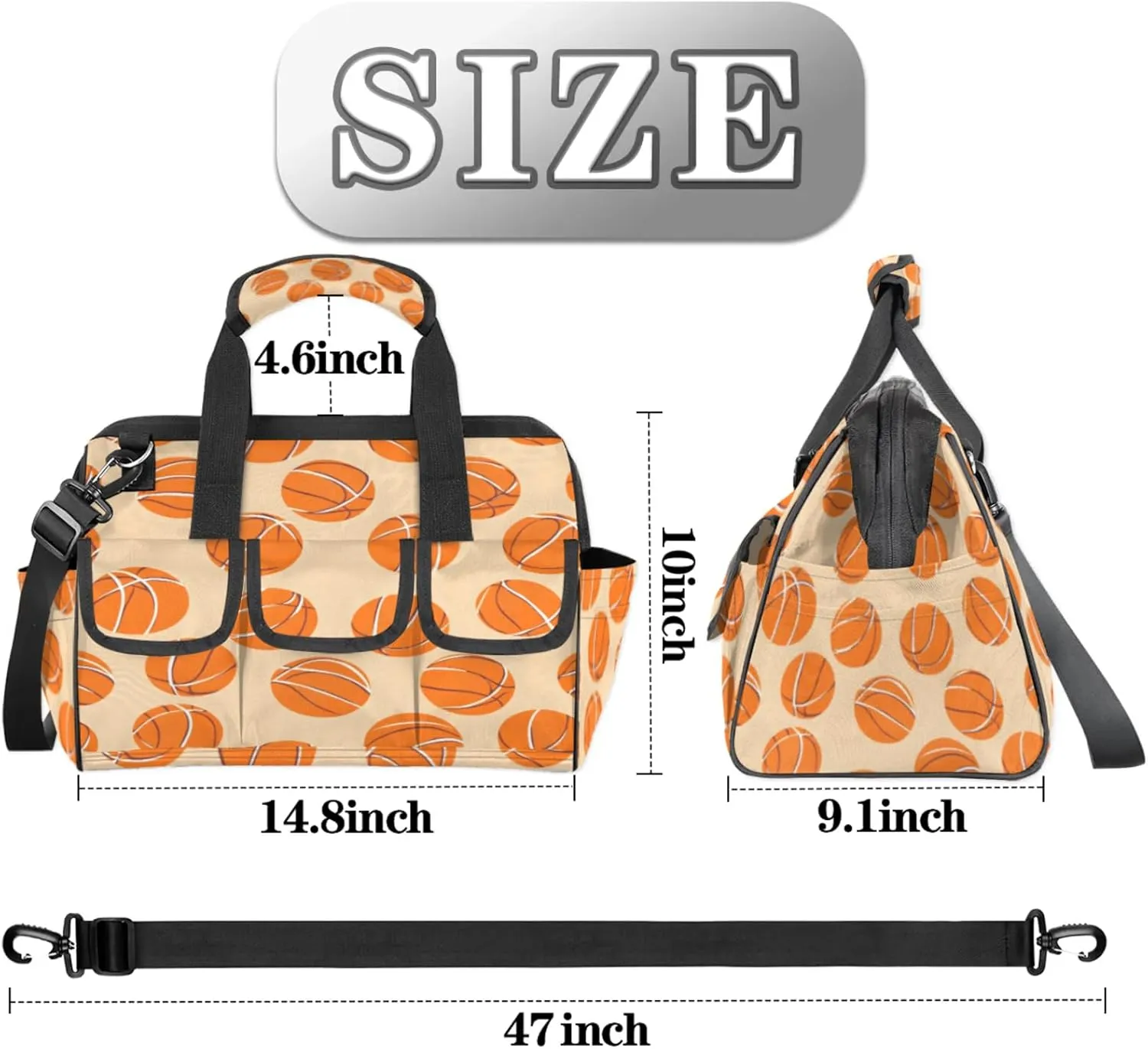 Basketball Tool Bags for Men and Women Sports Heavy Duty Tool Tote Organizer Bag for Electrician Carpenter Mechanic, Adjustable Shoulder Strap