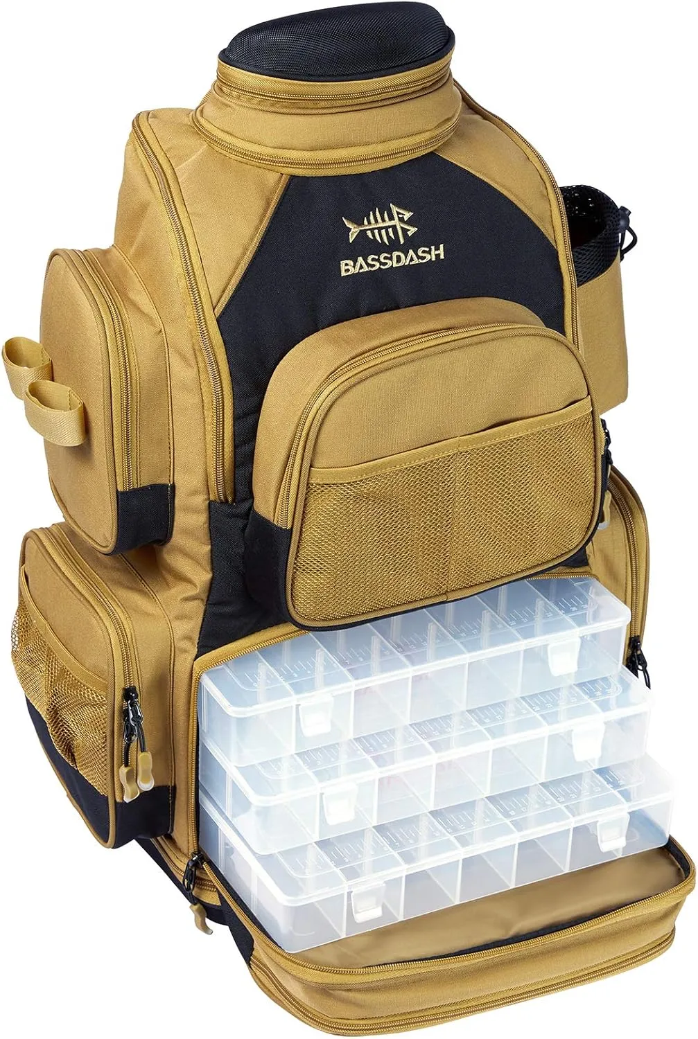 BASSDASH Fishing Tackle Backpack Water Resistant Tactical Bag Soft Tackle Box with Rod Holder and Protective Rain Cover