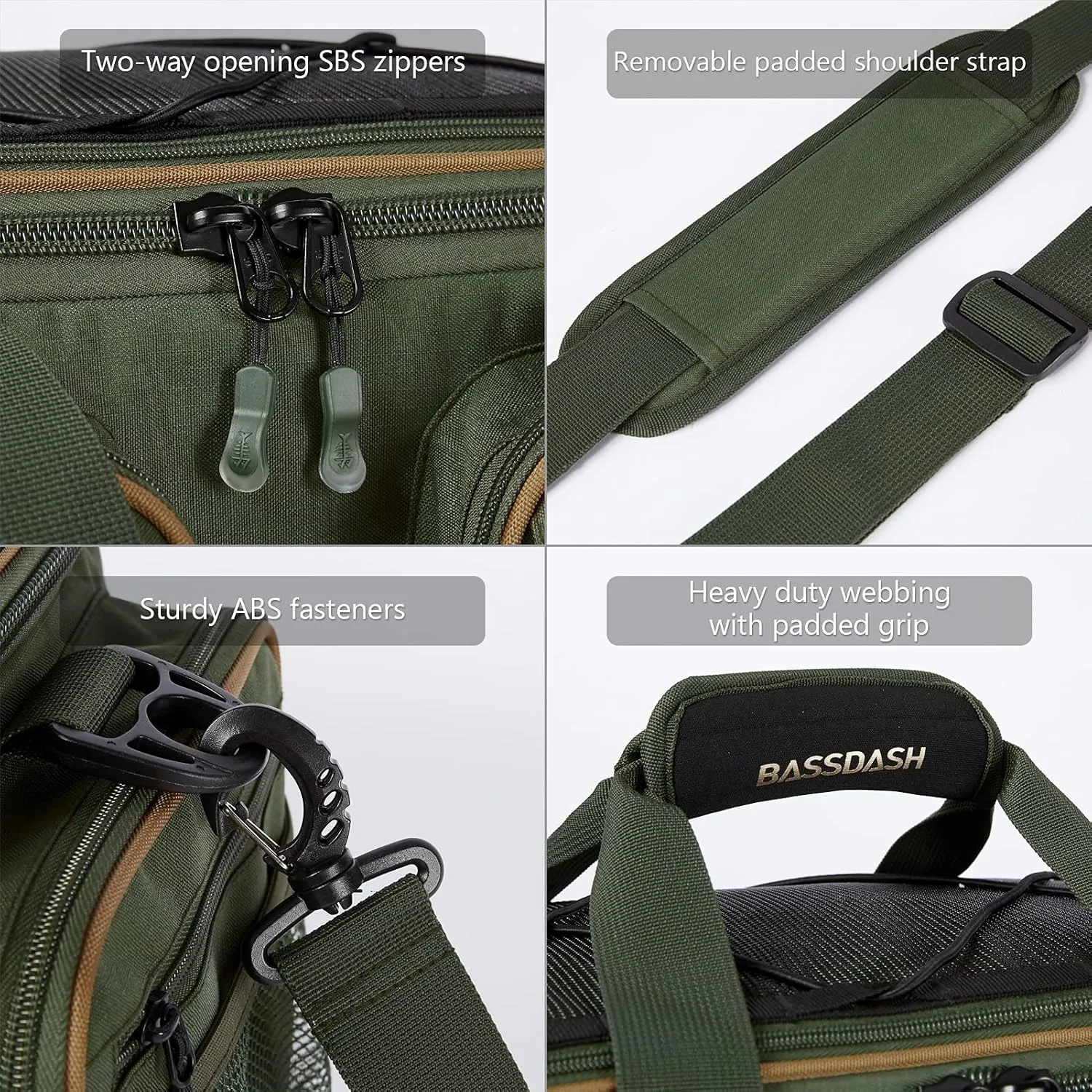 BASSDASH Fishing Tackle Shoulder Bag Water Resistant Lightweight Gear Storage Pack with Hard Molded Bottom Rain Cover