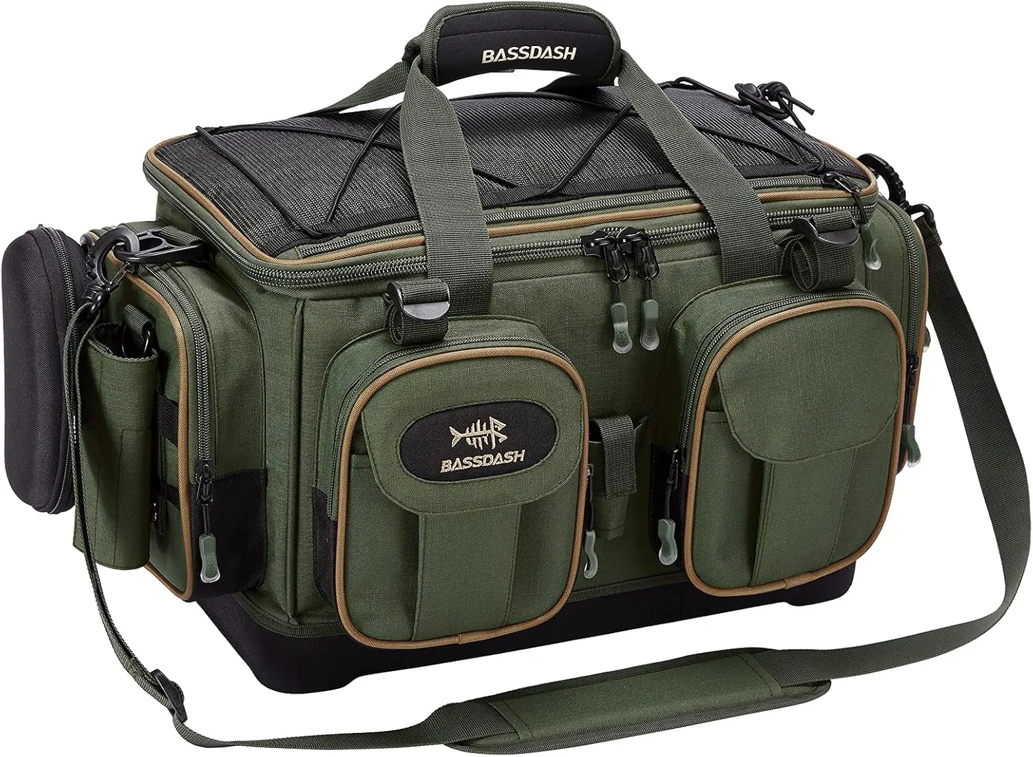 BASSDASH Fishing Tackle Shoulder Bag Water Resistant Lightweight Gear Storage Pack with Hard Molded Bottom Rain Cover