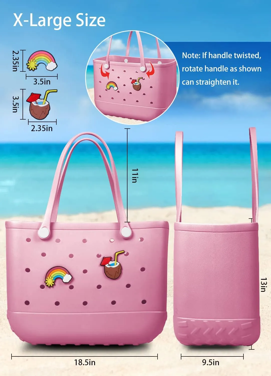 Beach Bag Rubber Tote Bag - Waterproof Travel Bag for Women Washable Tote Bag Handbag for Sports Beach Market Pool