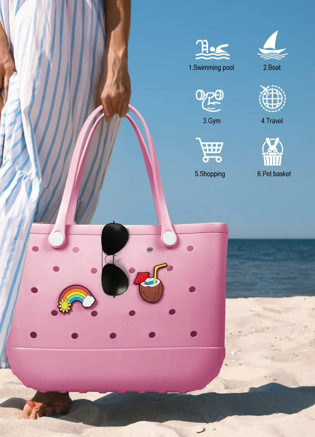 Beach Bag Rubber Tote Bag - Waterproof Travel Bag for Women Washable Tote Bag Handbag for Sports Beach Market Pool