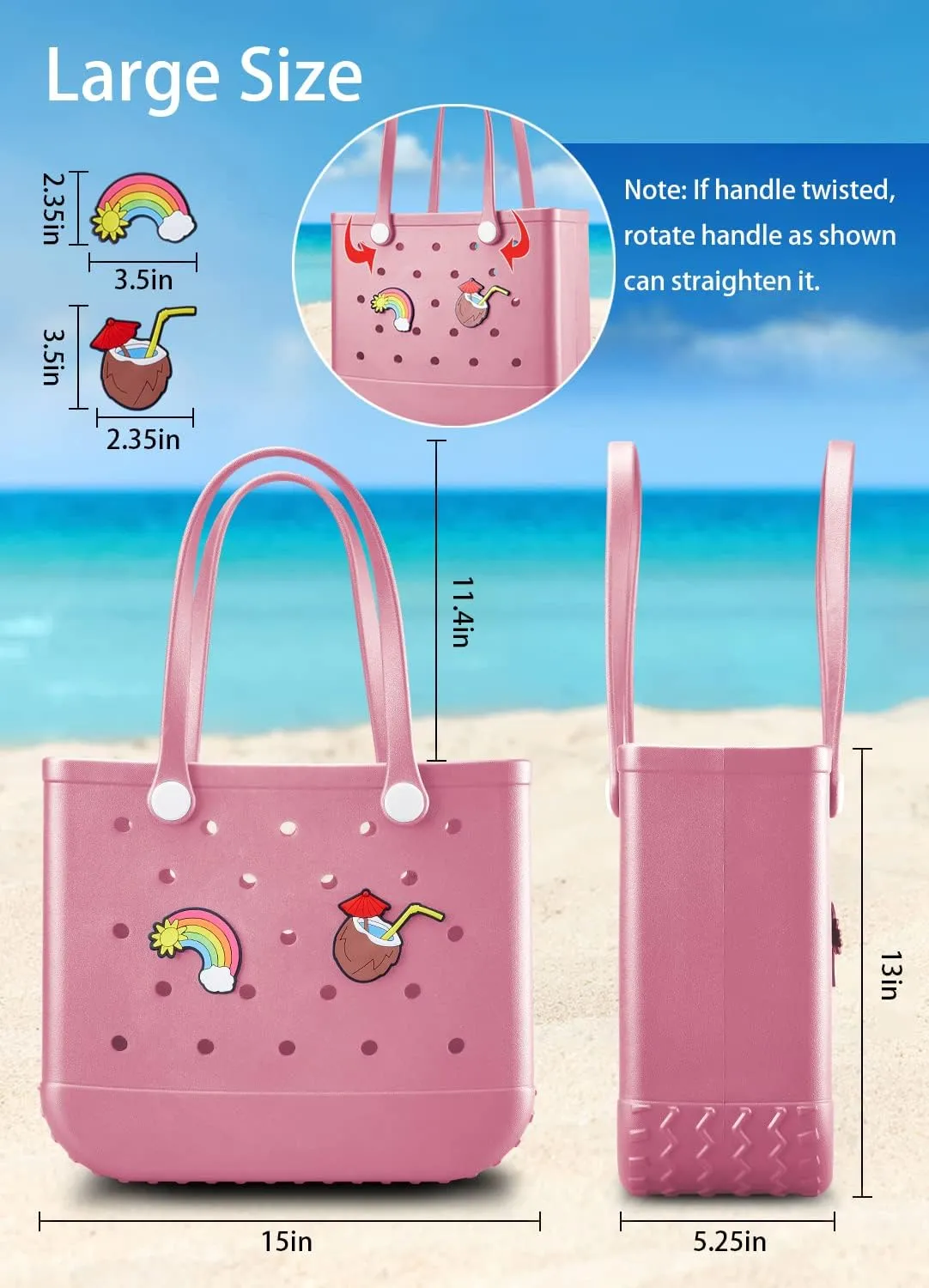 Beach Bag Rubber Tote Bag - Waterproof Travel Bag for Women Washable Tote Bag Handbag for Sports Beach Market Pool