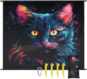 Beach Blanket, Cat Patterns Sandproof Beach Mat, Waterproof Quick Drying Sand Free Mat with 4 x Ground Spikes for Outdoor Travel Camping Hiking, Black Cat 68 x 59 in