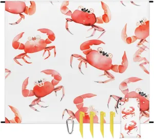 Beach Blanket, Crab Sandproof Beach Mat, Waterproof Quick Drying Sand Free Mat with 4 x Ground Spikes for Outdoor Travel Camping Hiking, Sea Crab 68 x 59 in