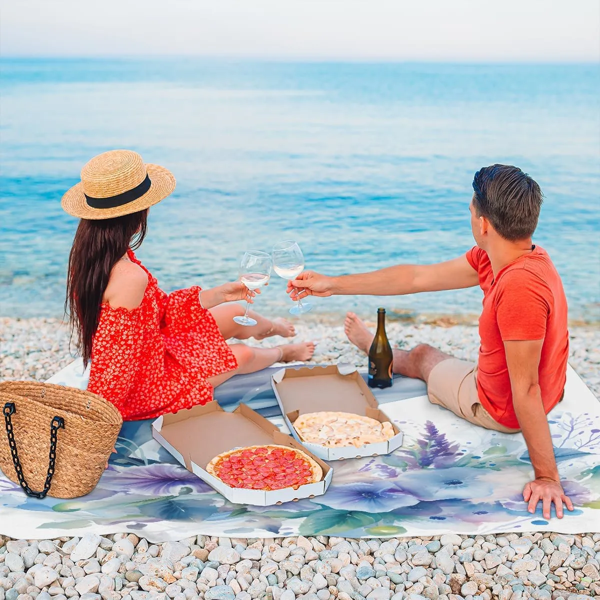 Beach Blanket, Cute Dolphin Sandproof Beach Mat, Waterproof Quick Drying Sand Free Mat with 4 x Ground Spikes for Outdoor Travel Camping Hiking, Dolphin 68 x 59 in