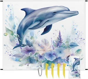 Beach Blanket, Cute Dolphin Sandproof Beach Mat, Waterproof Quick Drying Sand Free Mat with 4 x Ground Spikes for Outdoor Travel Camping Hiking, Dolphin 68 x 59 in