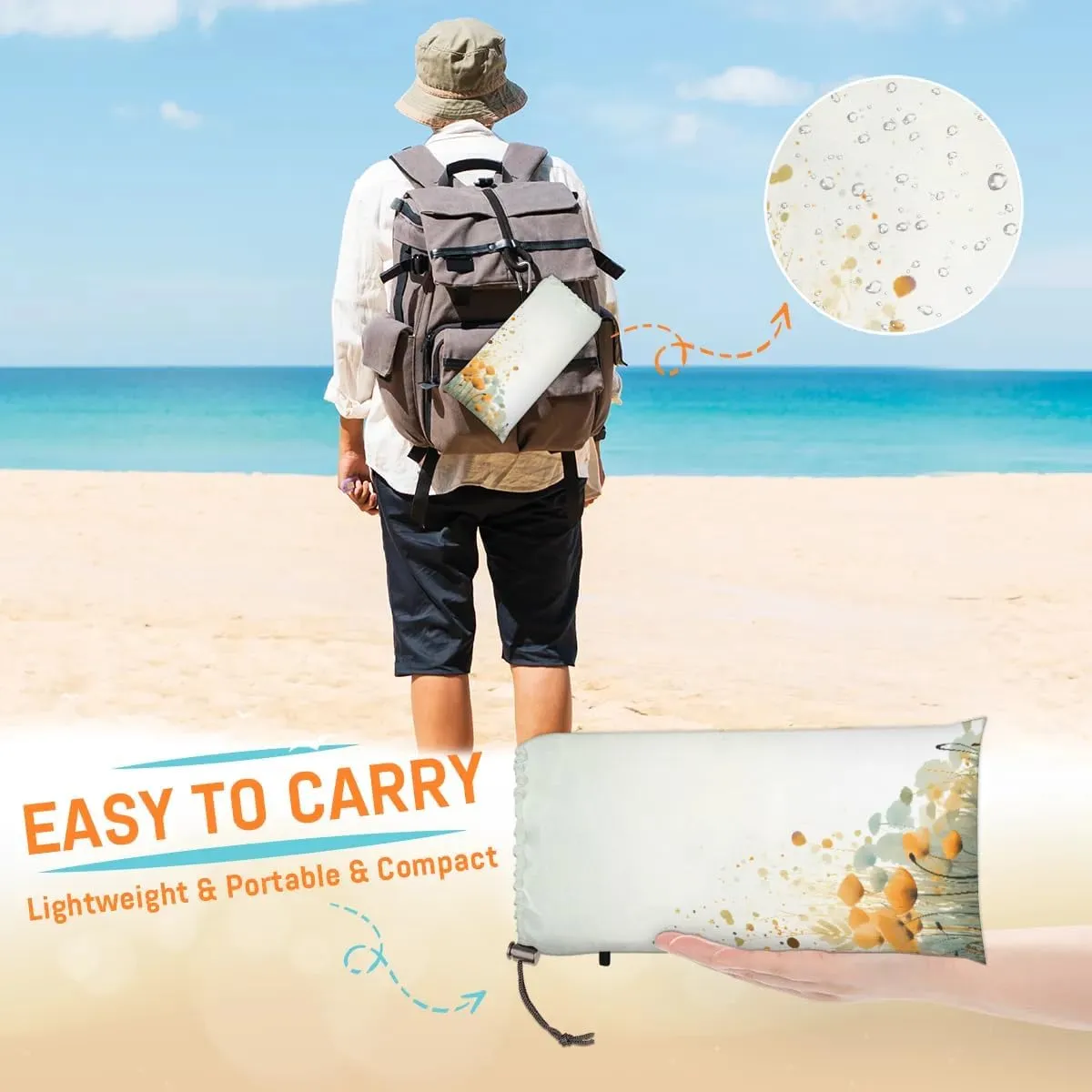 Beach Blanket, Fall Flower Sandproof Beach Mat, Waterproof Quick Drying Sand Free Mat with 4 x Ground Spikes for Outdoor Travel Camping Hiking, Autumn Floral 68 x 59 in