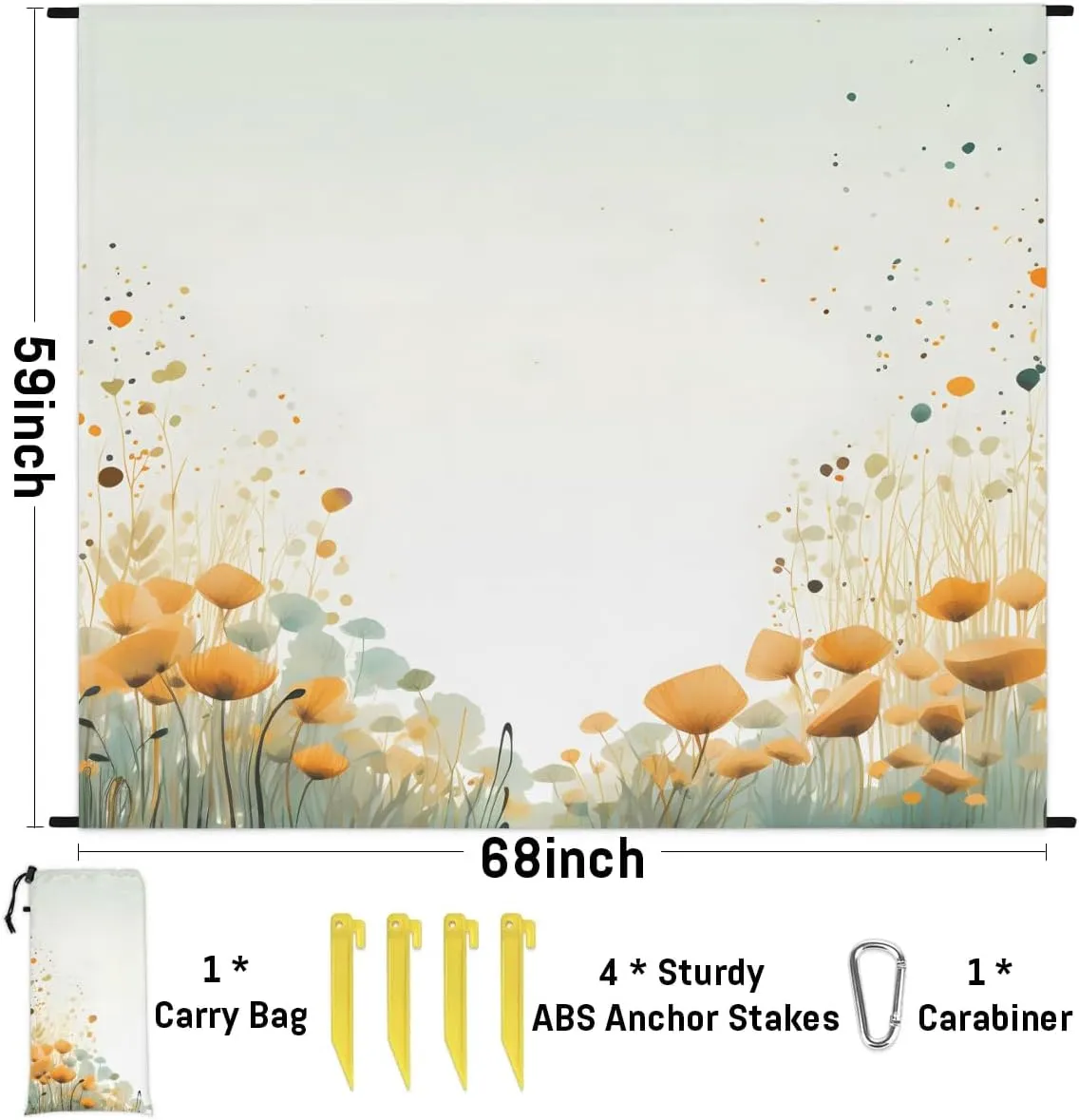 Beach Blanket, Fall Flower Sandproof Beach Mat, Waterproof Quick Drying Sand Free Mat with 4 x Ground Spikes for Outdoor Travel Camping Hiking, Autumn Floral 68 x 59 in