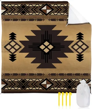 Beach Blanket Sandproof, Indian Ethnic Style Brown Waterproof Beach Mat Lightweight Quick Drying Picnic Blanket Beach Essentials for Travel Camping Hiking 118x108in