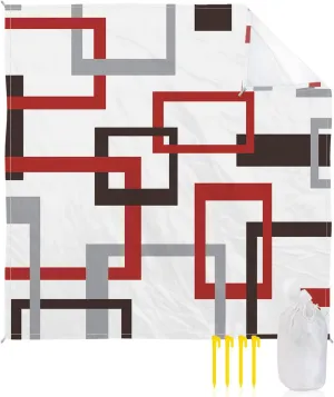 Beach Blanket Sandproof, Mid Century Absrtact Red Grey and Brown Waterproof Beach Mat Lightweight Quick Drying Picnic Blanket Beach Essentials for Travel Camping Hiking 95x80in