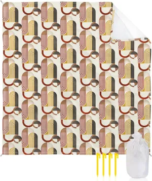 Beach Blanket Sandproof, Mid-Century Modern Abtract Print Beige Waterproof Beach Mat Lightweight Quick Drying Picnic Blanket Beach Essentials for Travel Camping Hiking 83x79in