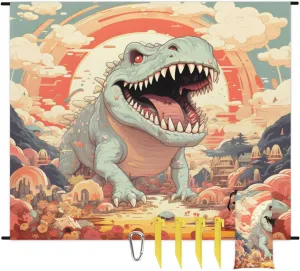 Beach Blanket, Tyrannosaurus Rex Sandproof Beach Mat, Waterproof Quick Drying Sand Free Mat with 4 x Ground Spikes for Outdoor Travel Camping Hiking, Dinosaur 68 x 59 in