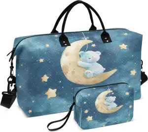 Bears Crawl on The Moon Travel Duffel Bags with Toiletry Bag for Travel Gym Yoga Weekender Bag