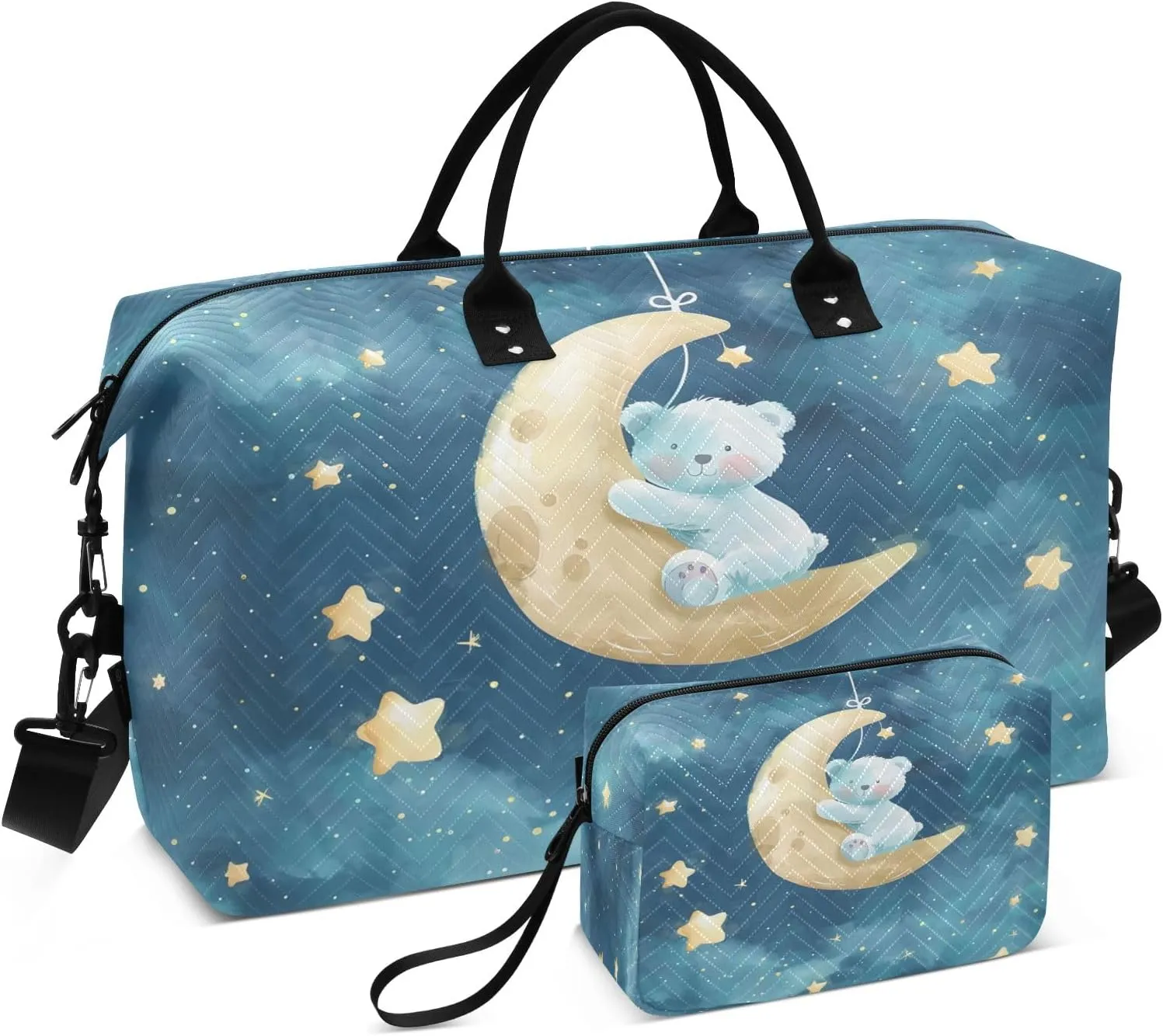 Bears Crawl on The Moon Travel Duffel Bags with Toiletry Bag for Travel Gym Yoga Weekender Bag